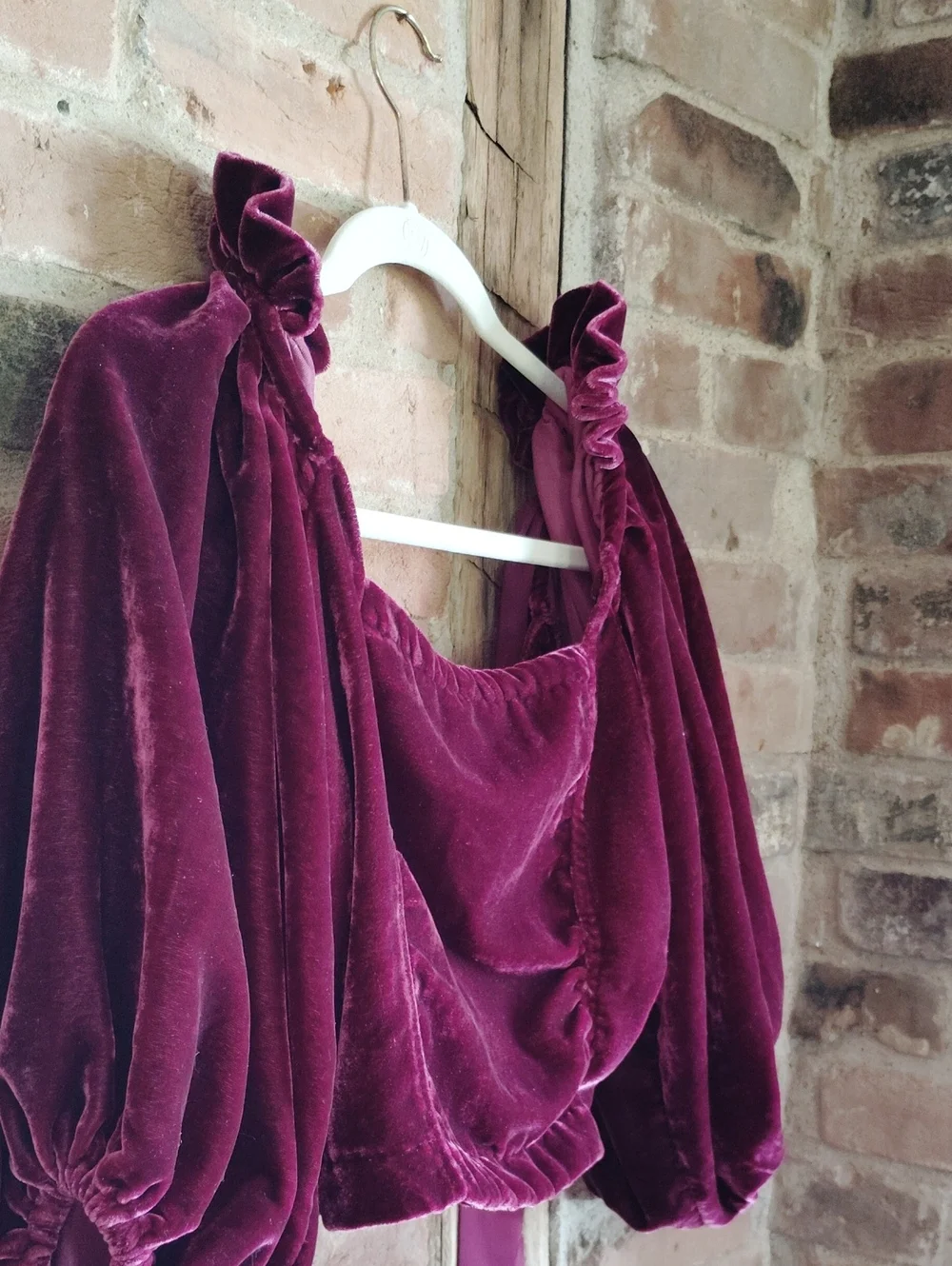 Free People Velvet Puff Sleeve Square Neck Top Tie Back Sz XS